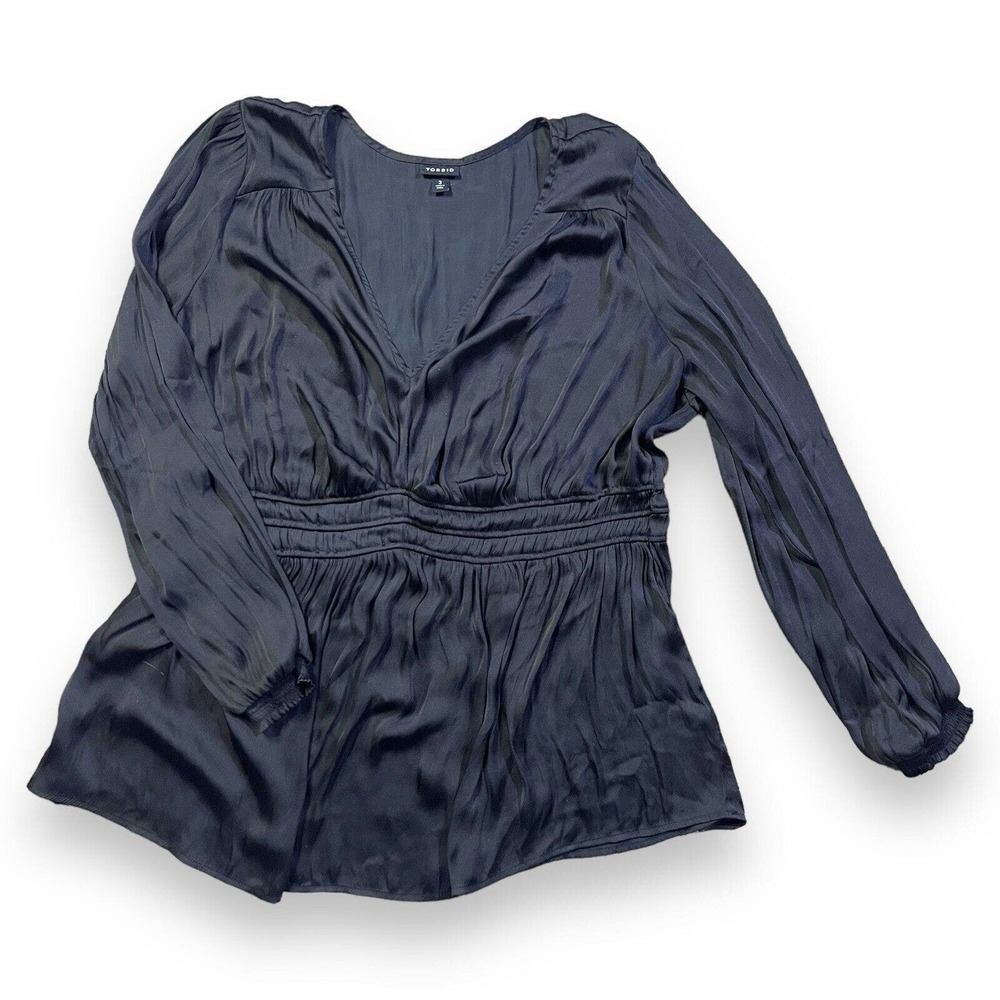 Torrid Peplum Satin‎ Smocked Waist Top Black Plus Size 3 3X 22 24 #D54054​